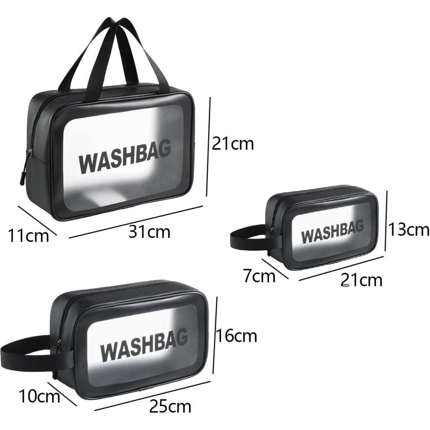LuxusKollektion Kosmetiktasche Kosmetiktasche Transparent 3er Set Wasserdicht Schwarz