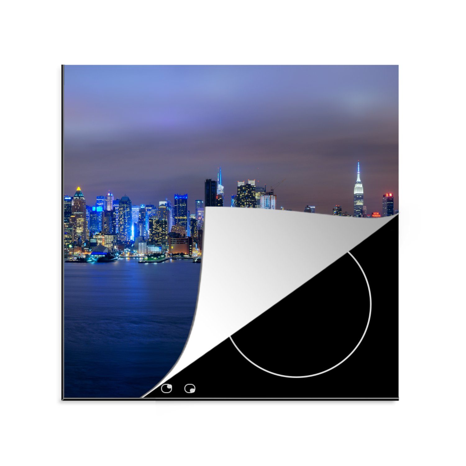 MuchoWow Herdblende-/Abdeckplatte New York - Skyline - Nacht, Vinyl, (1 tlg), 78x78 cm, Ceranfeldabdeckung, Arbeitsplatte für küche