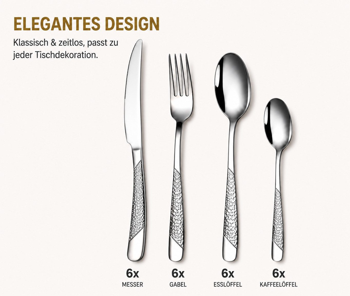 ibettertec Besteck-Set Besteck Set 24-teilig Edelstahl Besteckset,modernes Silber Essbesteck, 6 Personen, mit Messer, Gabel, Löffel & Teelöffel, spülmaschinenfest, Geschenkbox