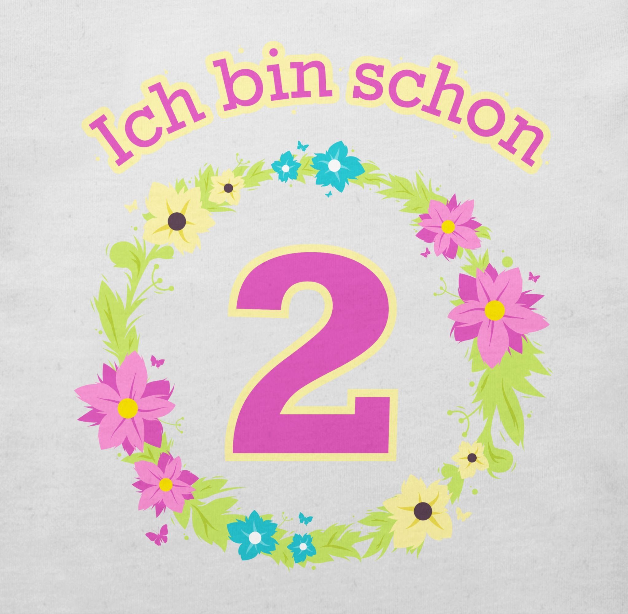 1 Weiß T-Shirt 2. schon Ich Blumenkranz Shirtracer zwei Geburtstag bin