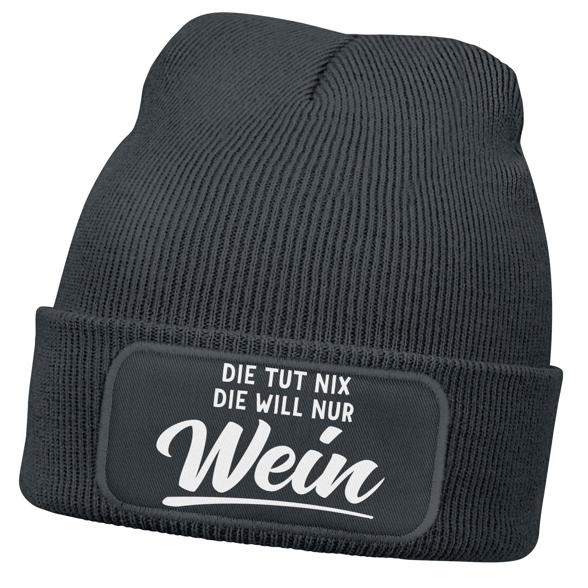 Strickmütze Damen Beanie mit Patch Strickmütze mit Spruch Lieblingsgetränk Party