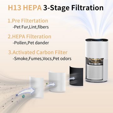 Rubot Luftreiniger Allergiker mit H13 HEPA Luftfilter Gegen Schimmel Staub Gerüche, für 85 m² Räume, CADR 410m³/h bis zu 85 Raucherzimmer PM2,5 Luftqualitätsanzeige