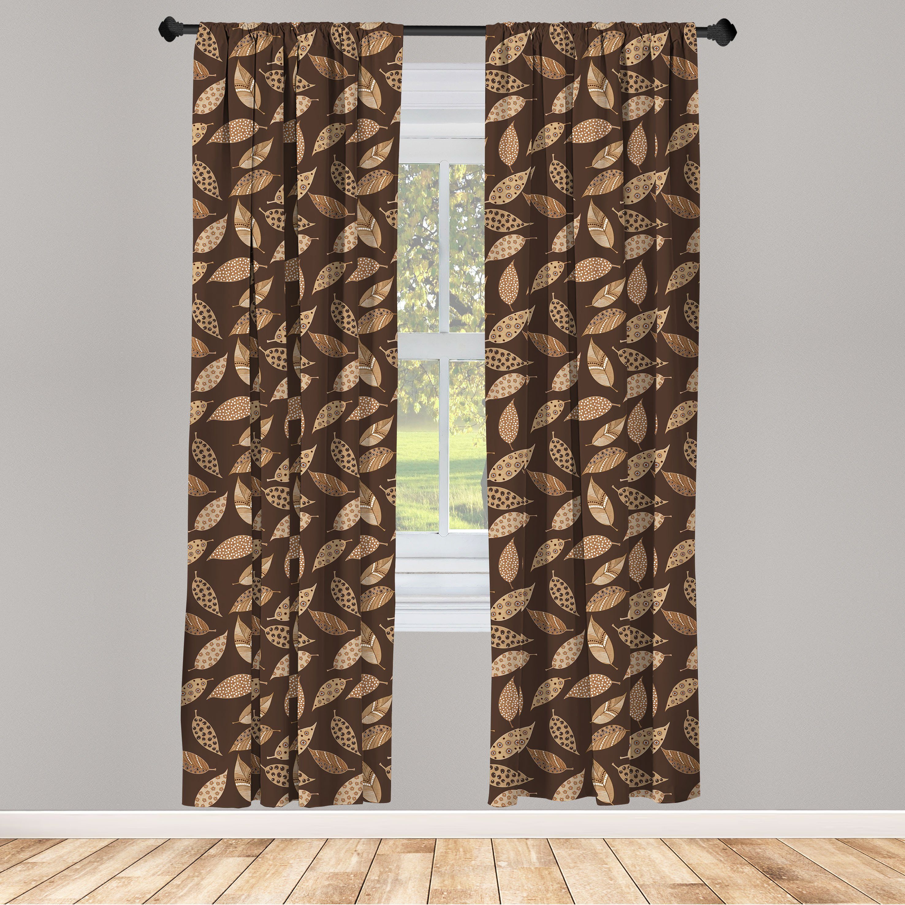 Gardine Vorhang für Wohnzimmer Schlafzimmer Dekor, Abakuhaus, Microfaser, Blätter Erdtöne Autumn Leaves