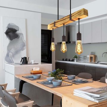 ZMH Pendelleuchte Holz Retro E27 Höhenverstellbar Industrial Esszimmer Küche Wohnzimmer, ohne Leuchtmittel
