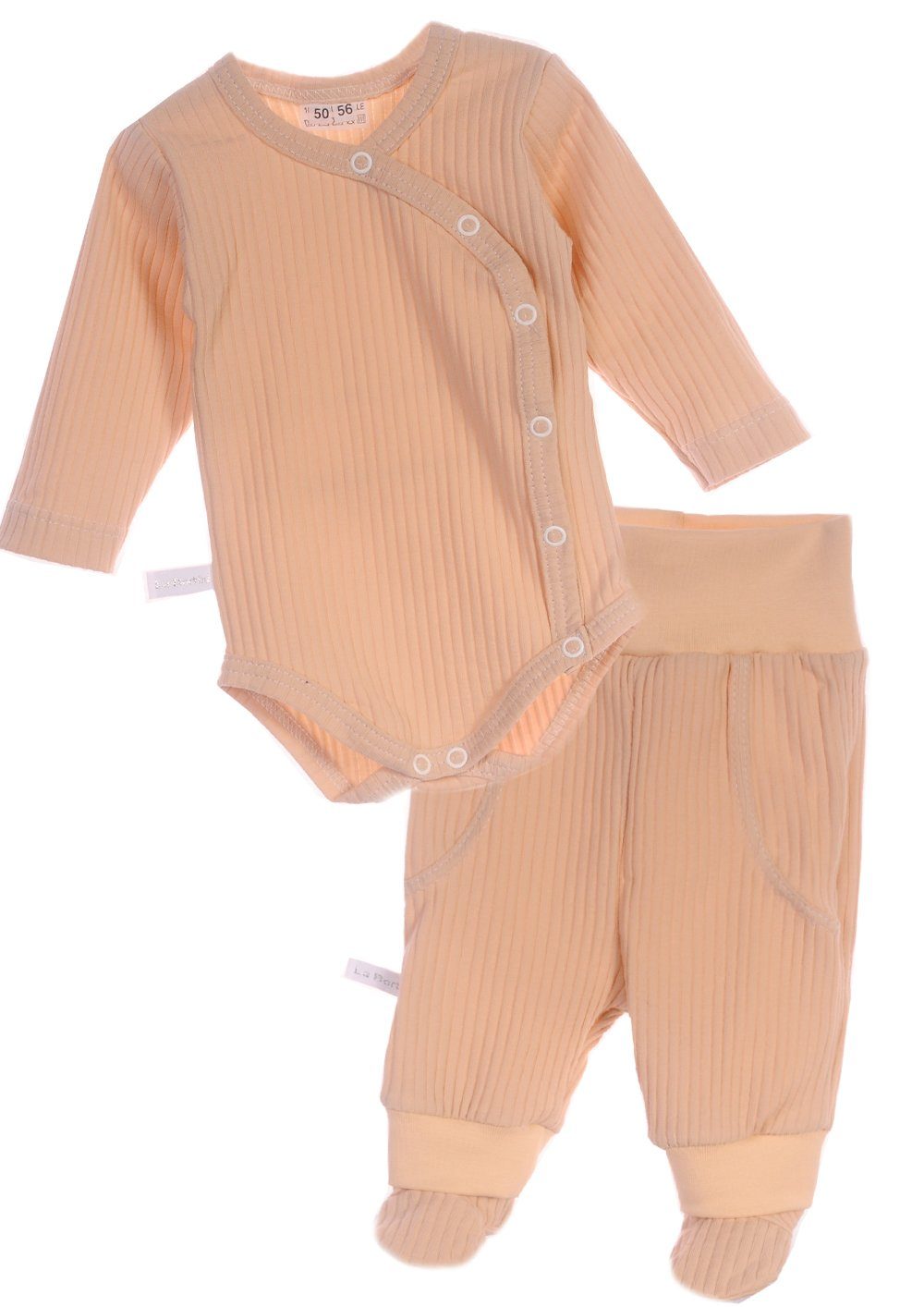 Body & Hose Baby Anzug Wickelbody und Schlupfhose in Beige gerippt