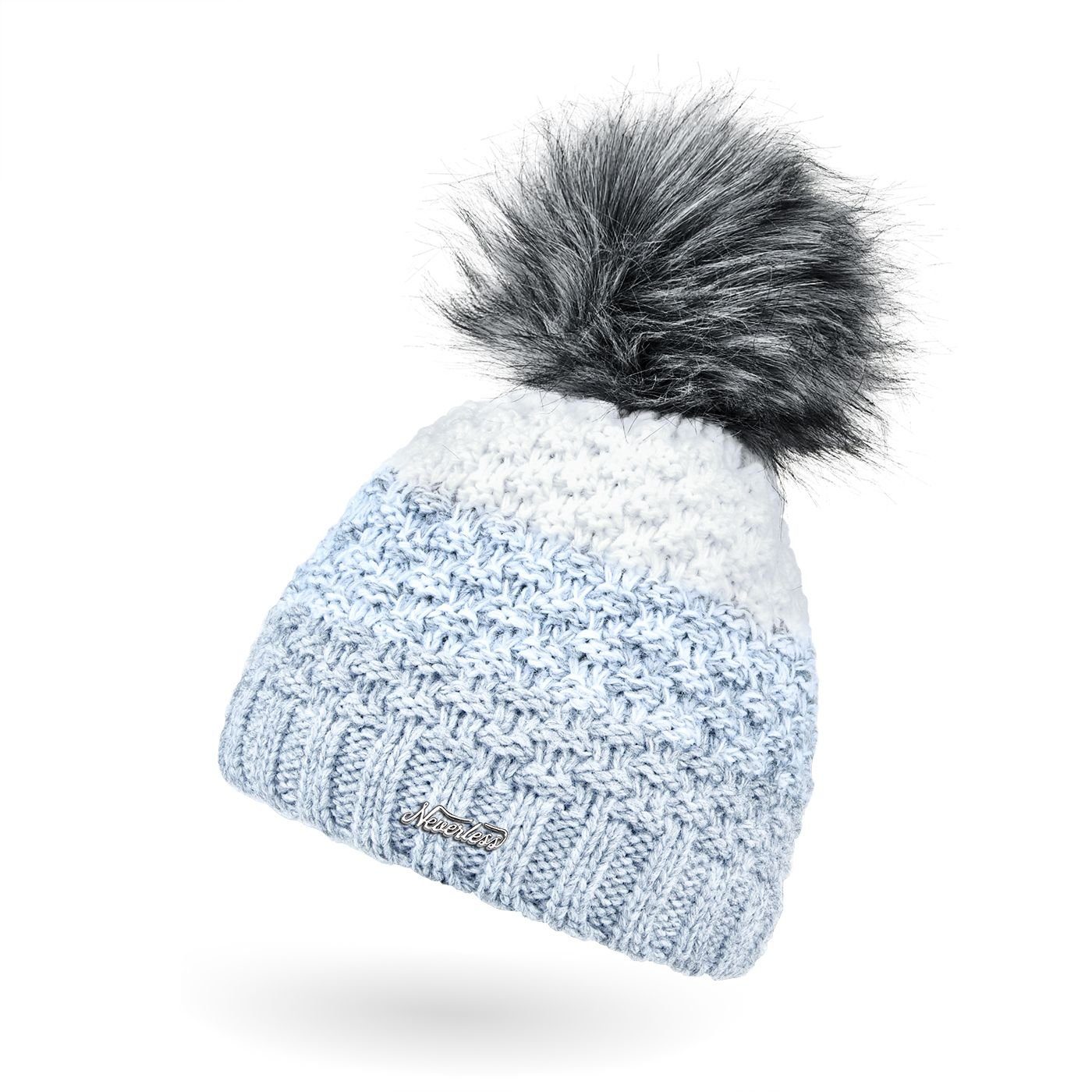 Neverless Bommelmütze Damen Strick-Mütze gefüttert Fleece-Innenfutter Fell- günstig online kaufen