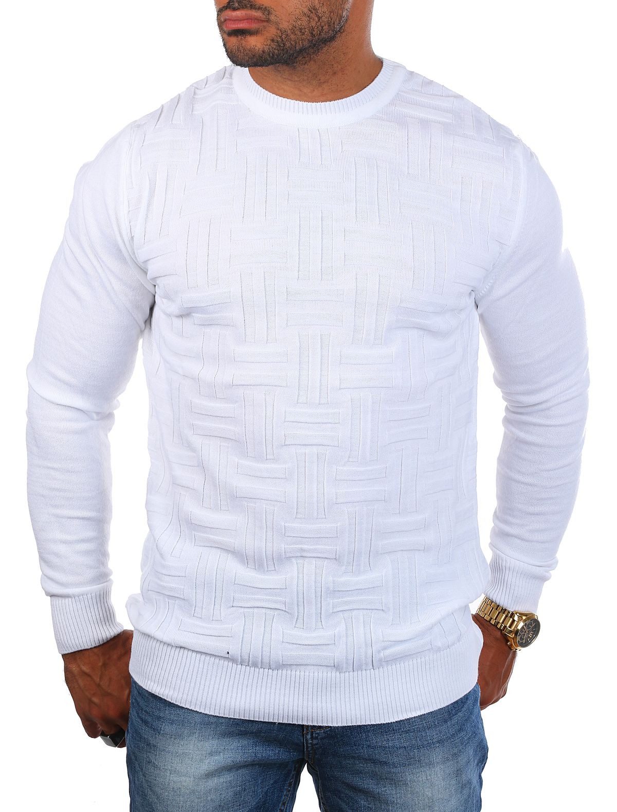CARISMA Strickpullover Herren leichter Feinstrick einfarbig uni Strickmuster 7814