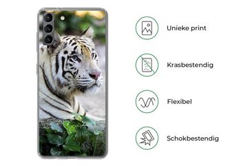 MuchoWow Handyhülle Tiger - Weiß - Sand, Phone Case, Handyhülle Samsung Galaxy S21 Plus, Silikon, Schutzhülle