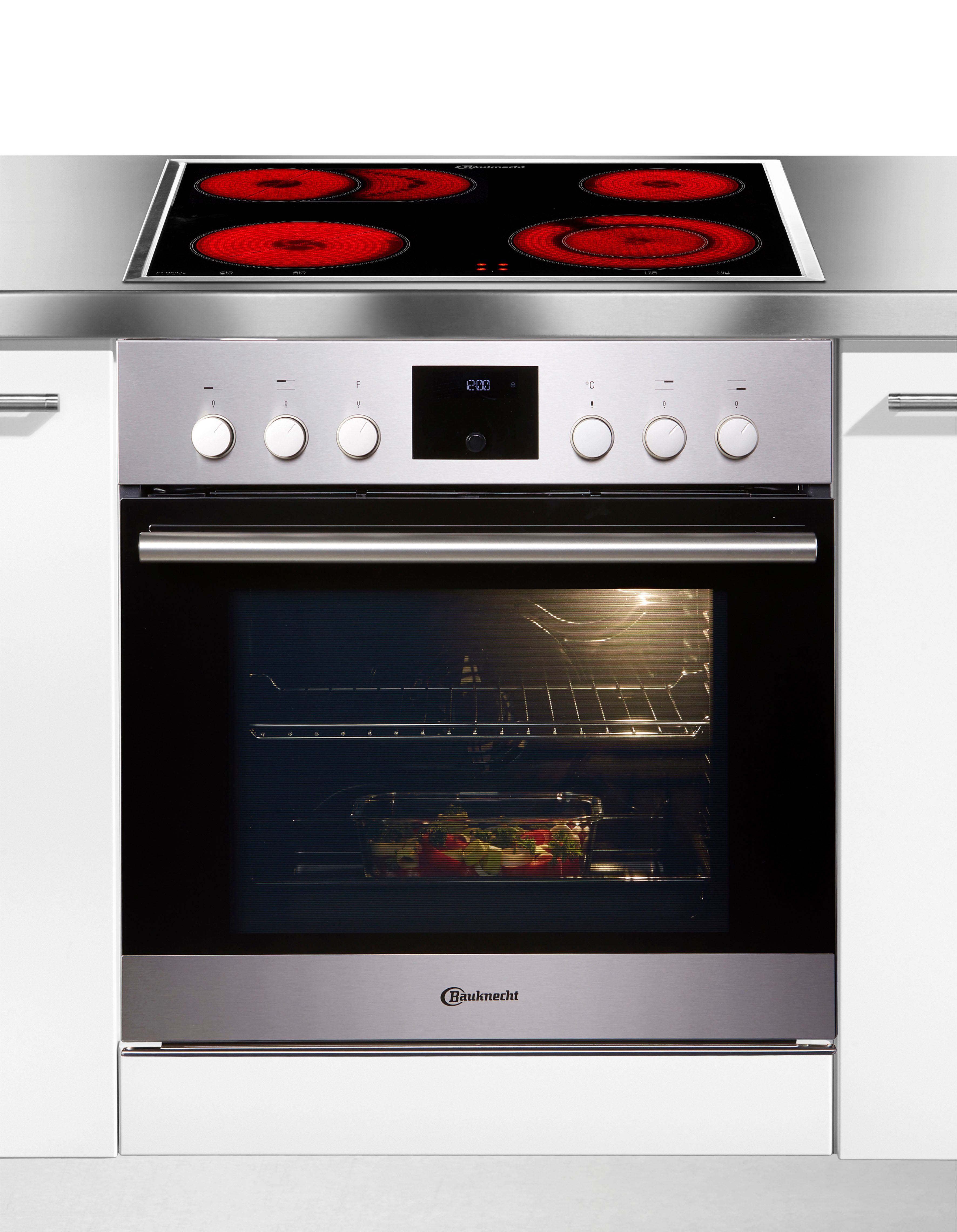 BAUKNECHT Elektro-Herd-Set HEKO Rumba, Pyrolyse-Selbstreinigung, Bräterzone – Zuschaltbare Fläche für großes Koch- und Bratgeschirr