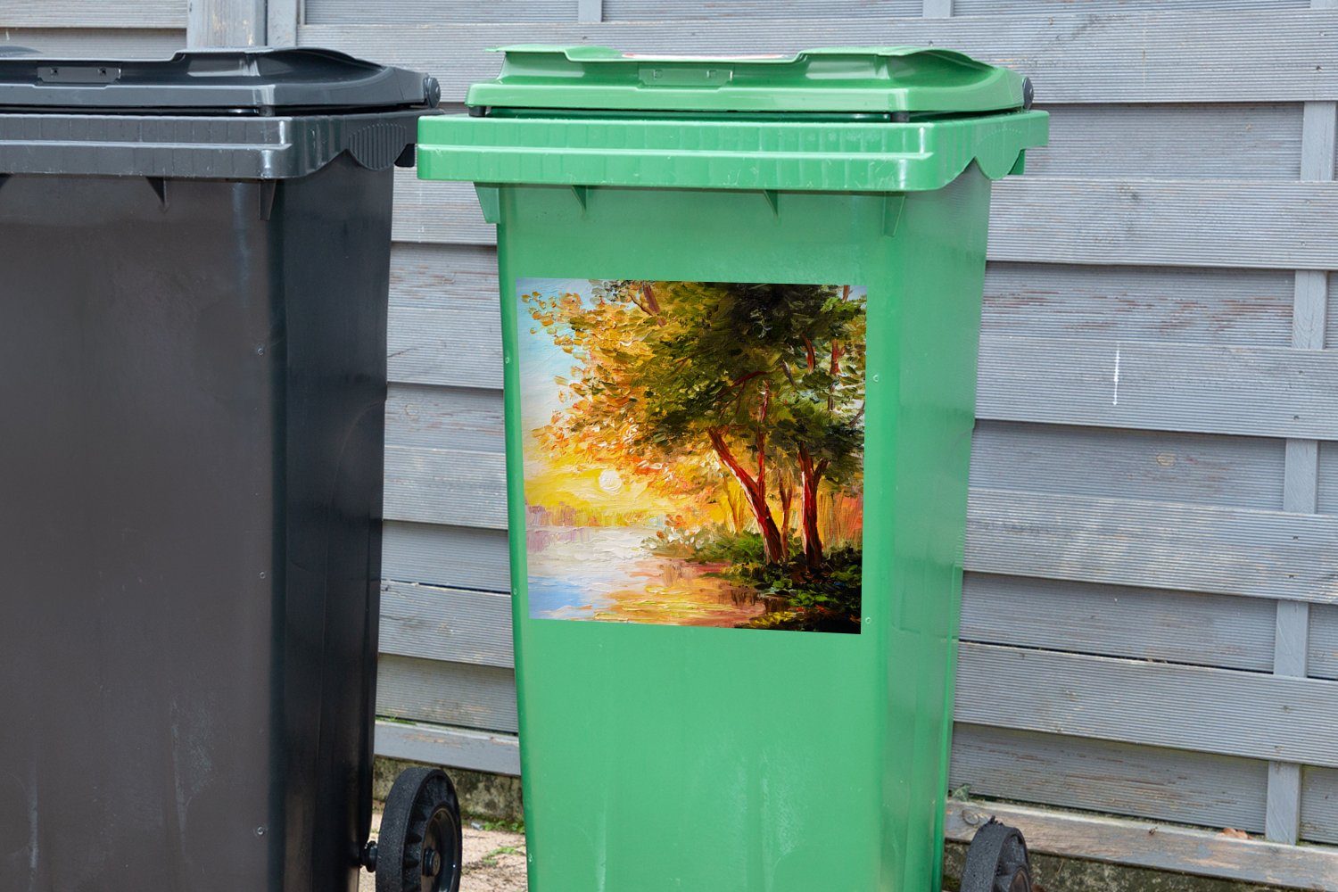 Natur Mülltonne, Wandsticker Abfalbehälter Container, Malerei (1 Mülleimer-aufkleber, Baum Sticker, - - - MuchoWow Wasser St),