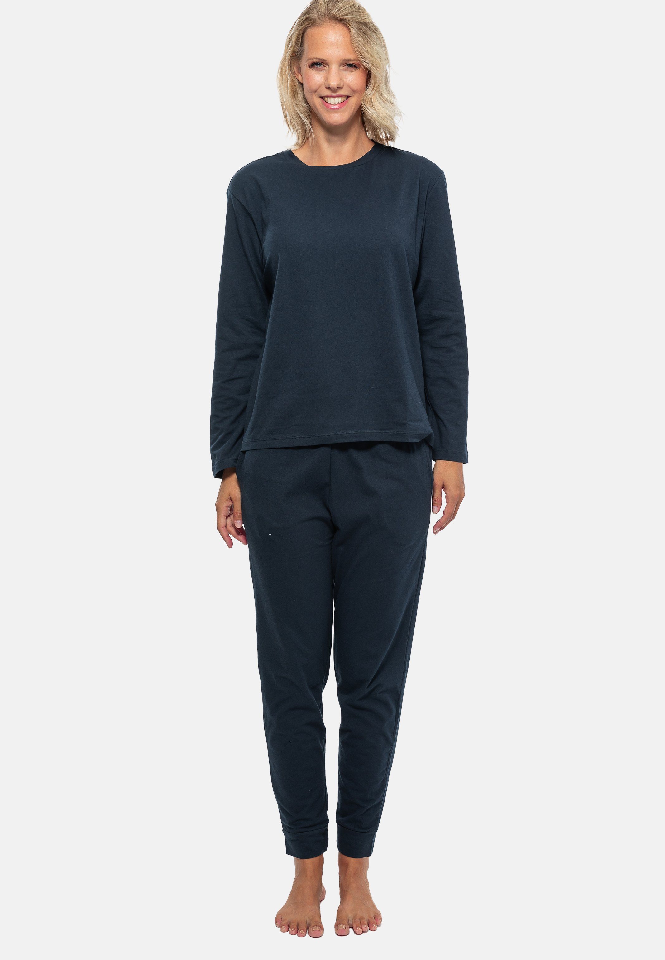 Schiesser Pyjama Organic Cotton (Set, 2 tlg) Schlafanzug - Baumwolle - Dunkelblau