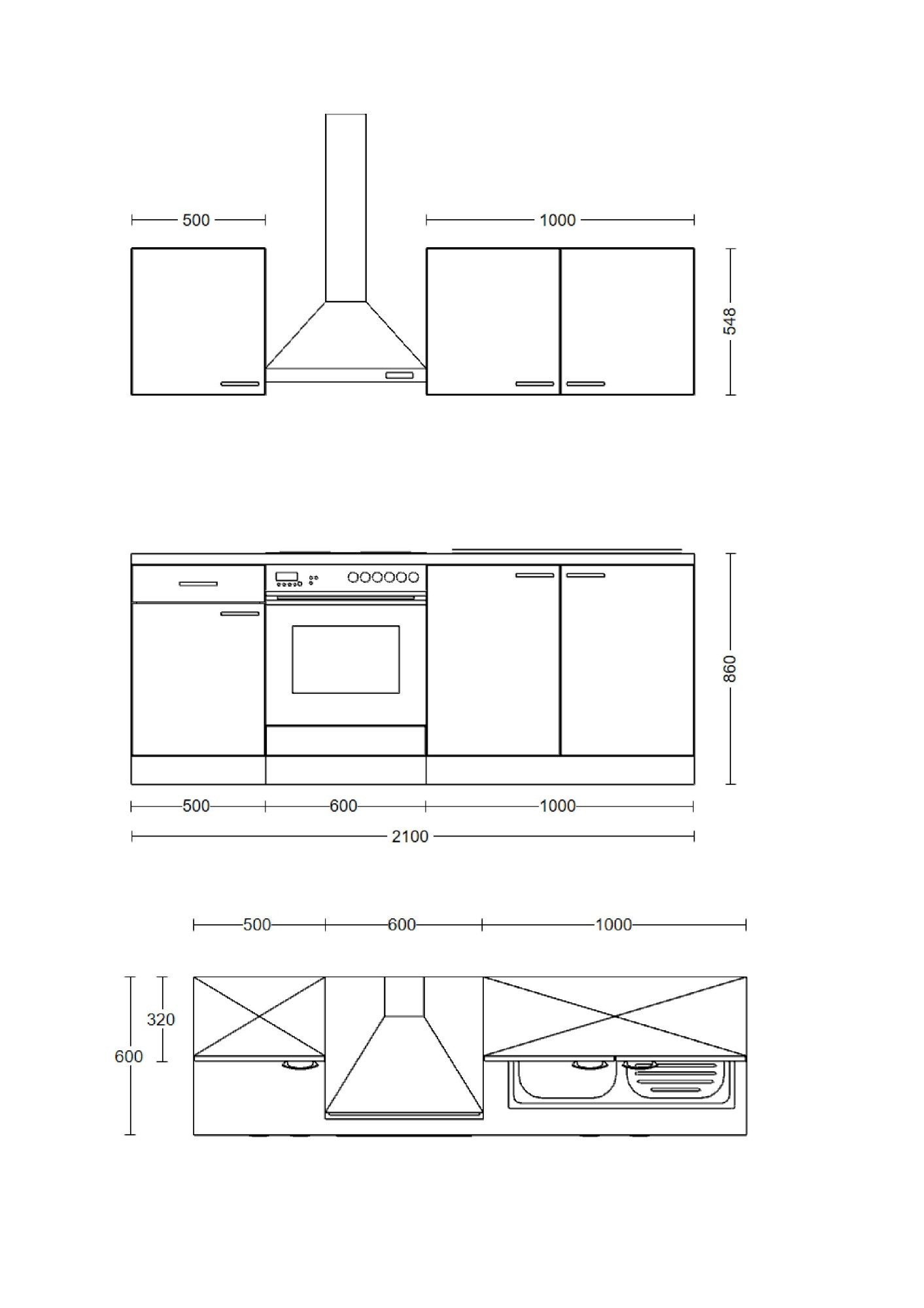 Flex-Well Küchenzeile Küchenzeile mit E-Geräten - 210 cm breit - Magnolia Matt Lancelot Oak
