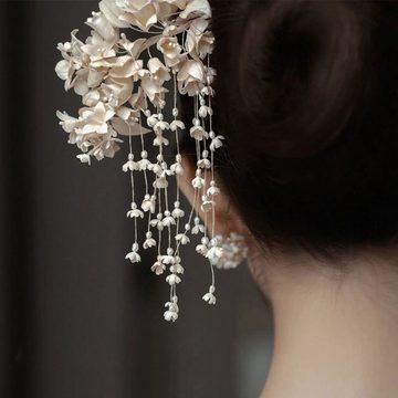 GLAMO Diadem Braut Haarzubehör Quaste Perle Blume Haarspange, Haarnadel
