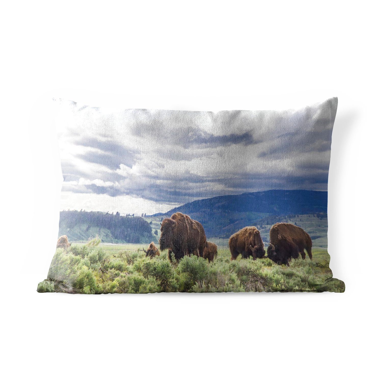 MuchoWow Dekokissen Bison auf einer Wiese in Wyoming, Outdoor-Dekorationskissen, Polyester, Dekokissenbezug, Kissenhülle