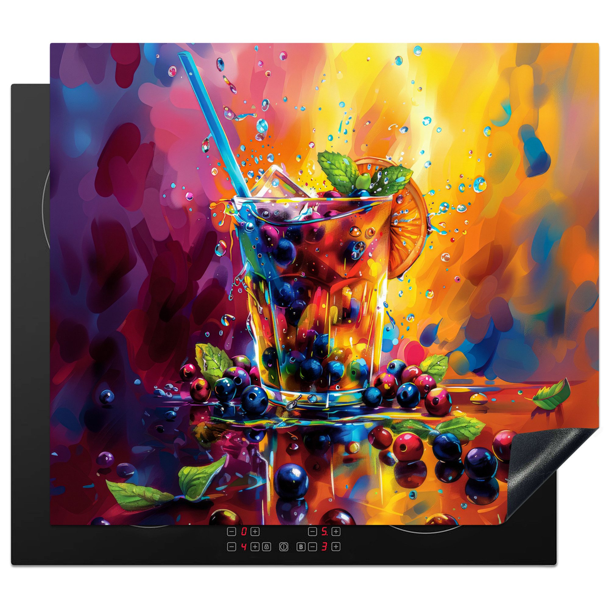 MuchoWow Herd-Abdeckplatte Cocktail - Obst - Farbenfroh - Modern, Vinyl, (1 tlg), Cerankochfeld Abdeckung, Herd Abdeckplatten Vinyl, 58.3x51.3 cm