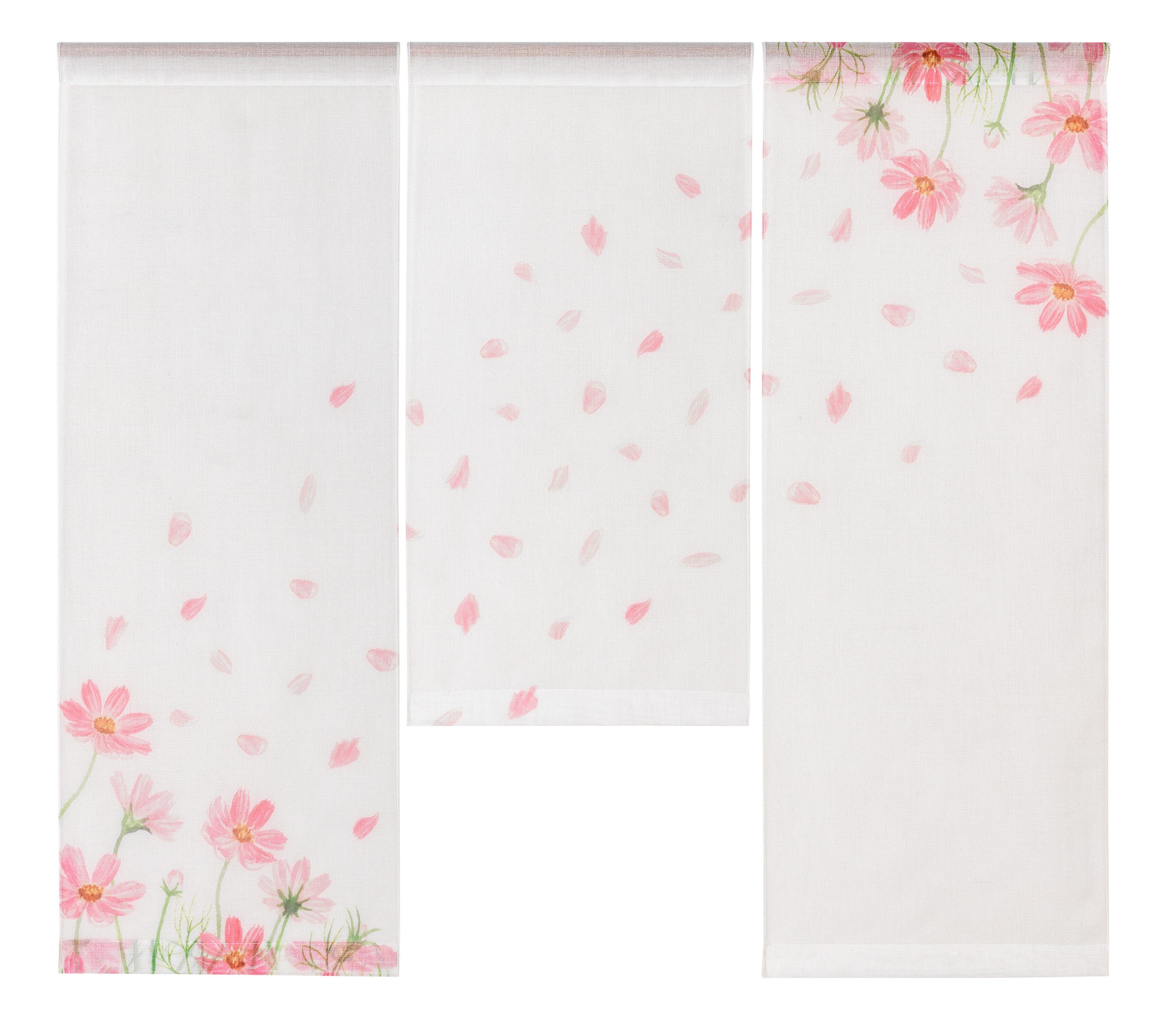 EXPERIENCE Scheibengardine Miniflächen Set Blumen Scheibengardine 3er Set 30x80 cm, Stangendurchzug, halbtransparent, 3er Set Flächenvorhänge