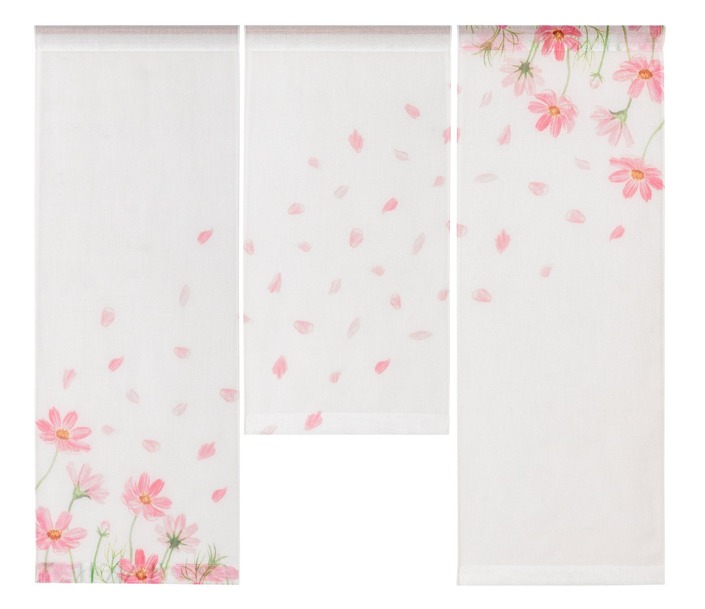 EXPERIENCE Scheibengardine Miniflächen Set Blumen Scheibengardine 3er Set 30x80 cm, Stangendurchzug, halbtransparent, 3er Set Flächenvorhänge