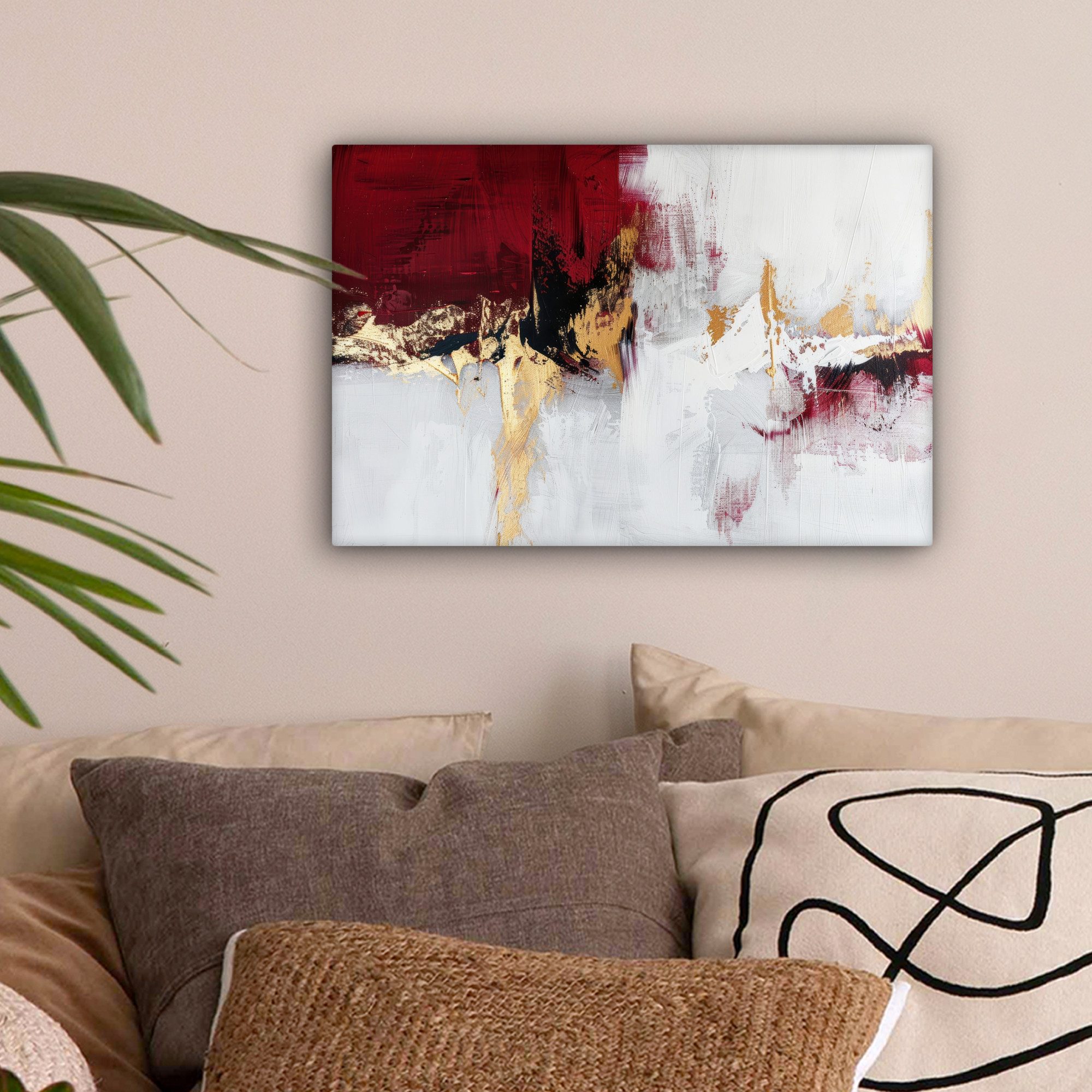 OneMillionCanvasses® Leinwandbild Rot - Marmor - Abstrakt - Gold - Modern, günstig online kaufen