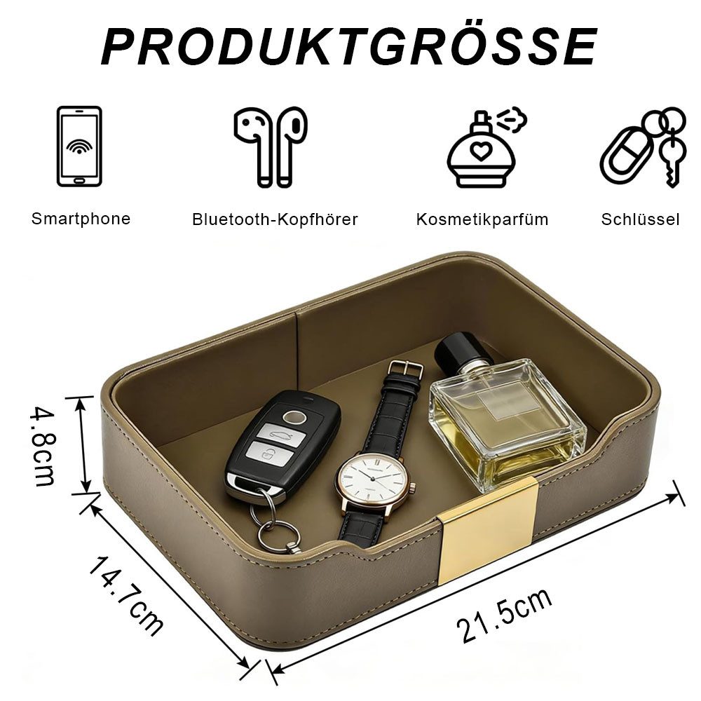 AFKSMILE Dekotablett Lederschale Schlüsselschale Aufbewahrung Schlüsselablage Organizer, Ablage Tablett Schale für Schlüssel, Flur zu halten Schmuck, Uhren – Bild 2 von 5