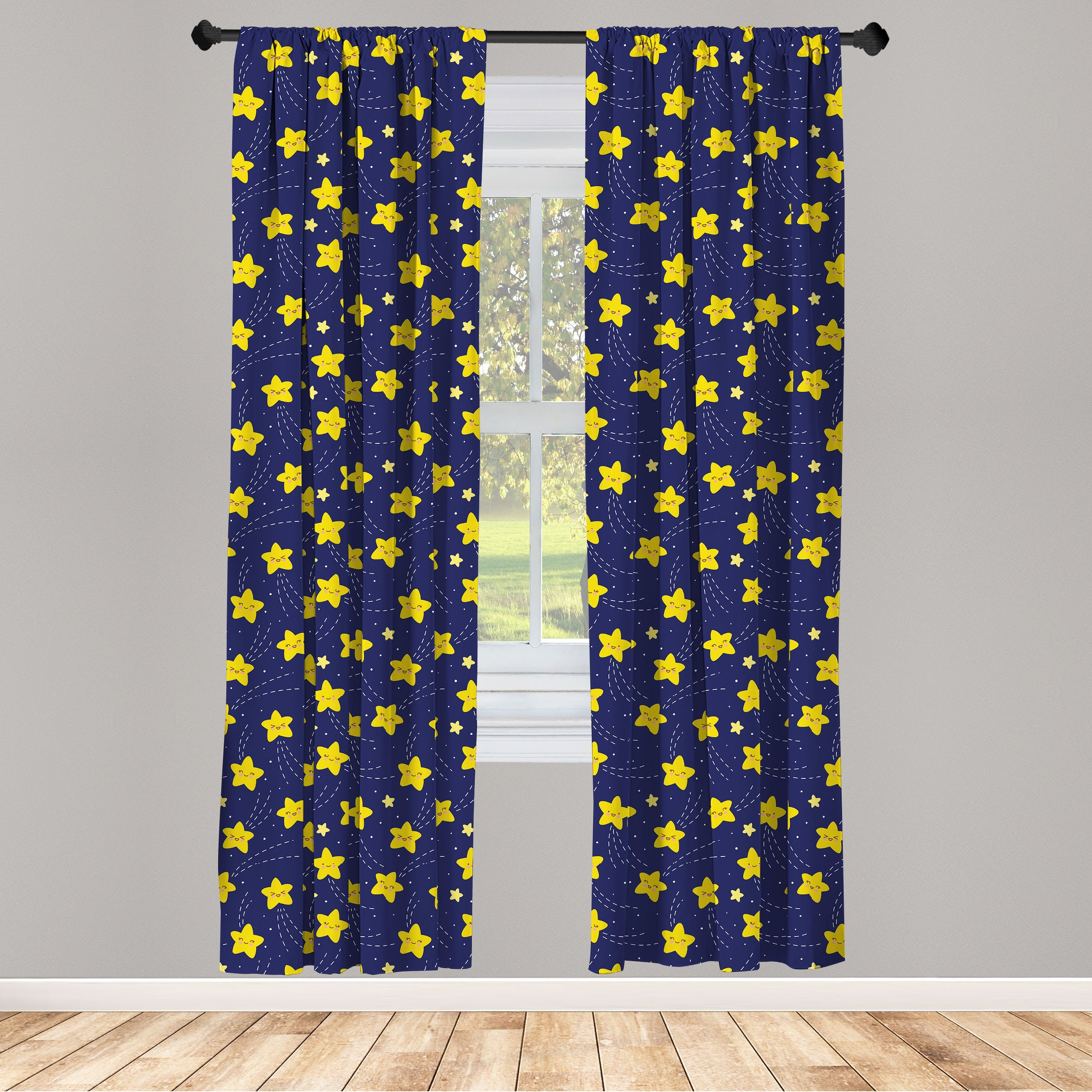Gardine Vorhang für Wohnzimmer Schlafzimmer Dekor, Abakuhaus, Microfaser, Kindergarten Cartoon Happy Night Sterne