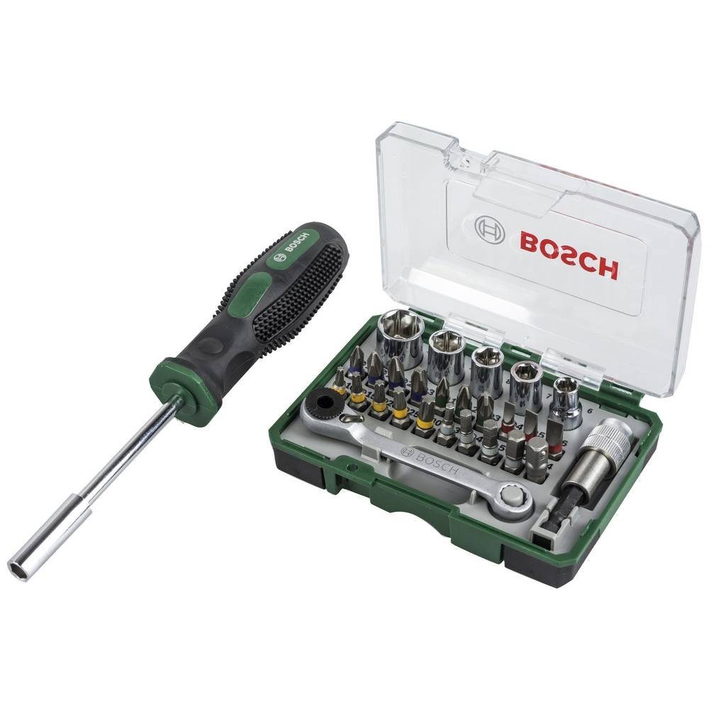 BOSCH Ratsche 27-teiliges Mini-Ratschen-Set + Handschraubendreher 2607017331, Inkl. Bit-Set