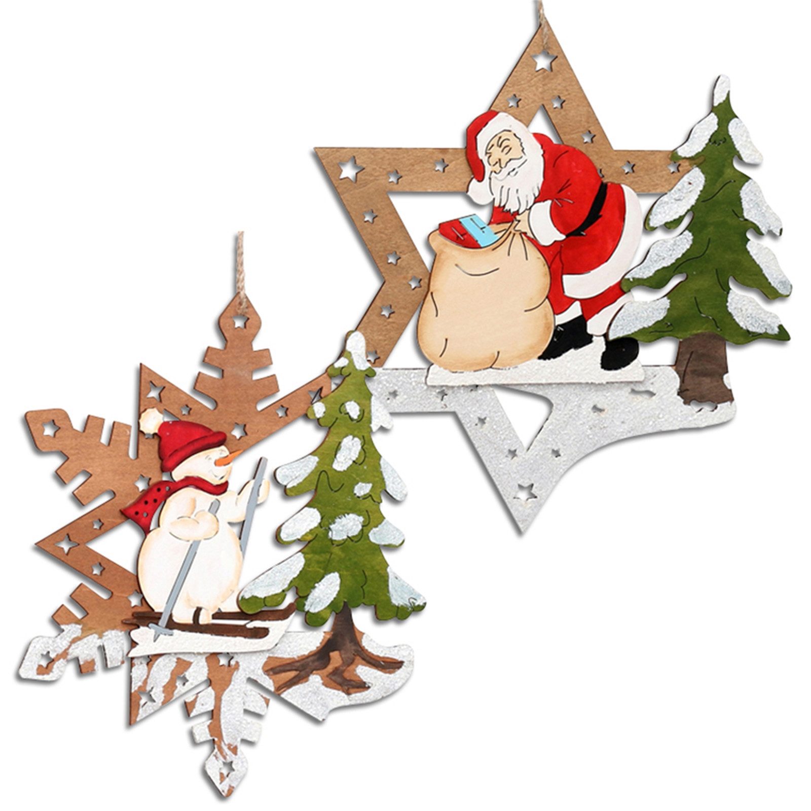 SIGRO Fensterbild Holz Fensterbild farbig, 2-fach sortiert Laserholz, Fensterdeko Weihnachtsdeko Weihnachtsanhänger