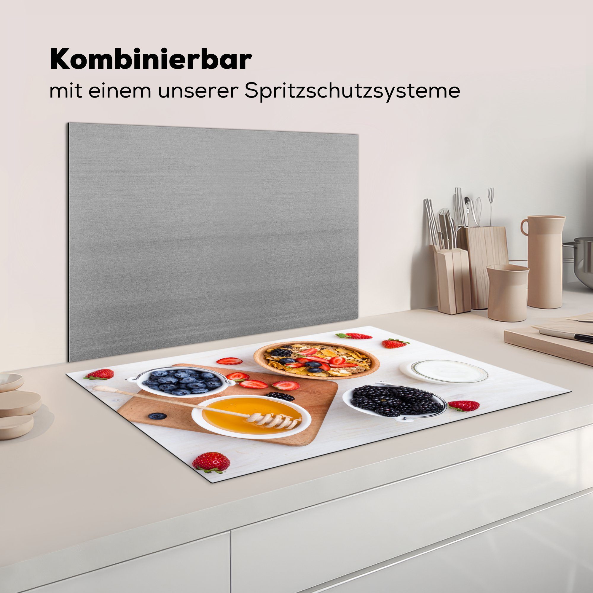 MuchoWow cm, für (1 küche, mit Honig, Schutz Induktionskochfeld Vinyl, Frühstück die tlg), 81x52 Herdblende-/Abdeckplatte Ceranfeldabdeckung Natürliches