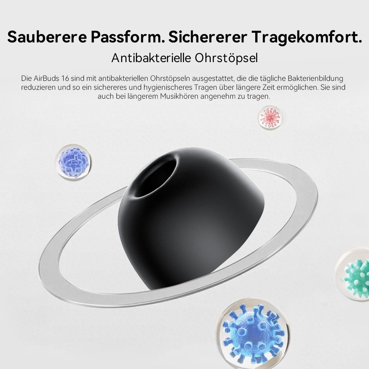blackview AirBuds 16 Kabellose Kopfhörer Bluetooth 6.0 IPX4 30h Akku wireless In-Ear-Kopfhörer (Bluetooth, Ultraleichte 2.8g In-Ear Kopfhörer, Wasserschutz, USB – Bild 5 von 5