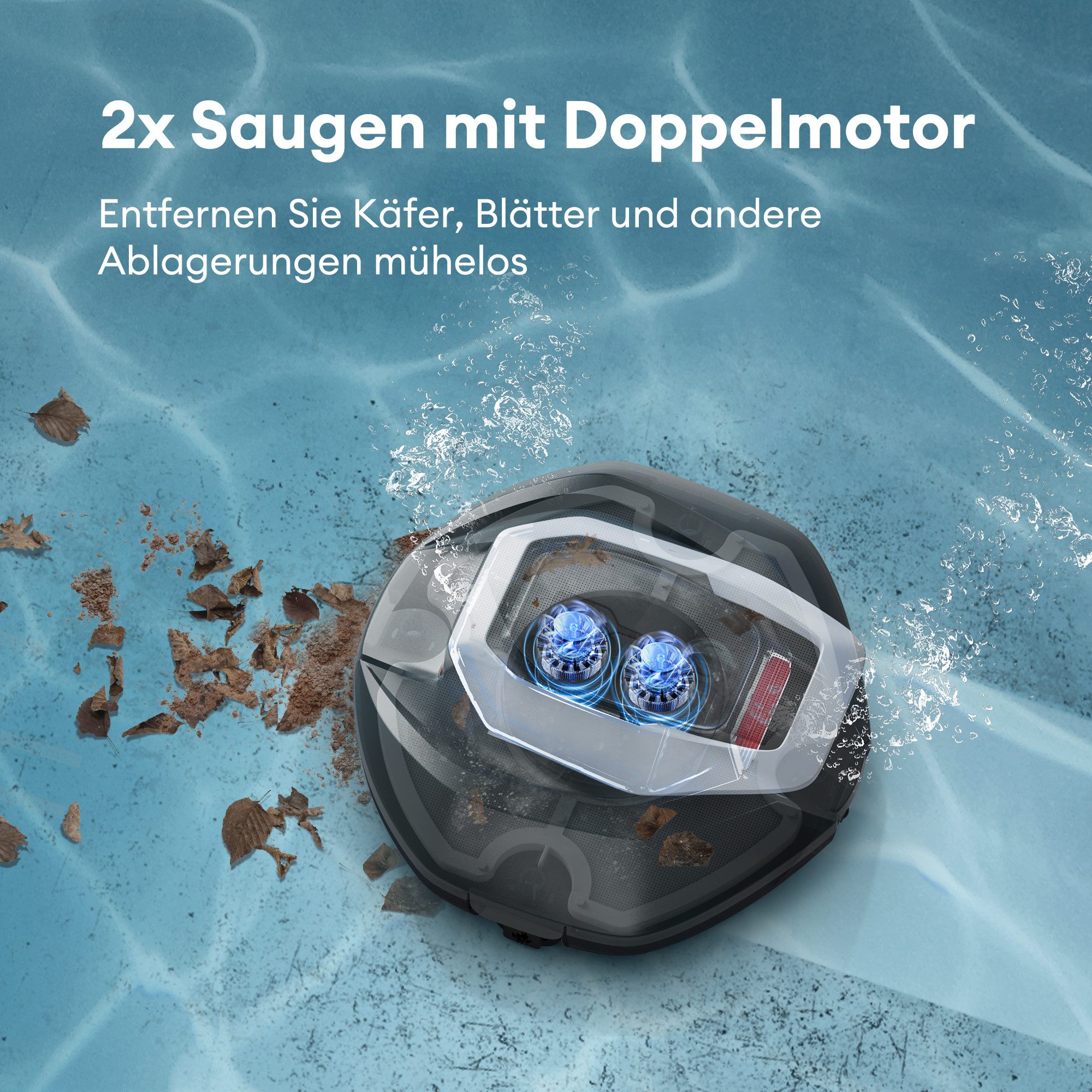 Ultenic Poolroboter Ultenic Pooleco Kabellos 90 Min, für alle Pooltypen, 5200mAh,2 Bürstenlose Motoren,Automatische Reinigung