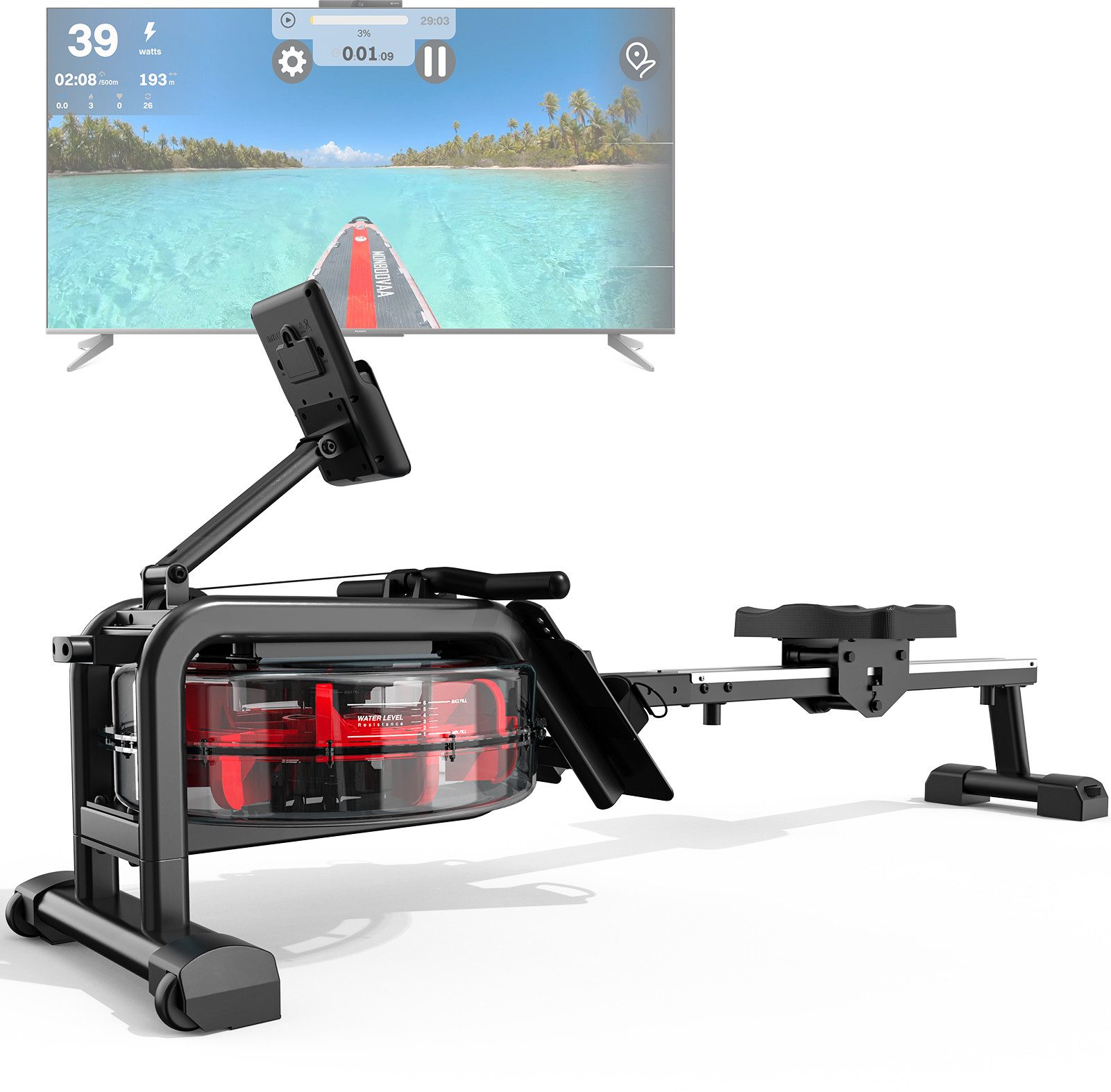 VOWVIT Rudergerät für Zuhause, Wasser Rudergeräte mit Bluetooth Boardcomputer (1-tlg), 160KG Gewichtsbelastung, Max. 210 cm Benutzergröße Geeignet