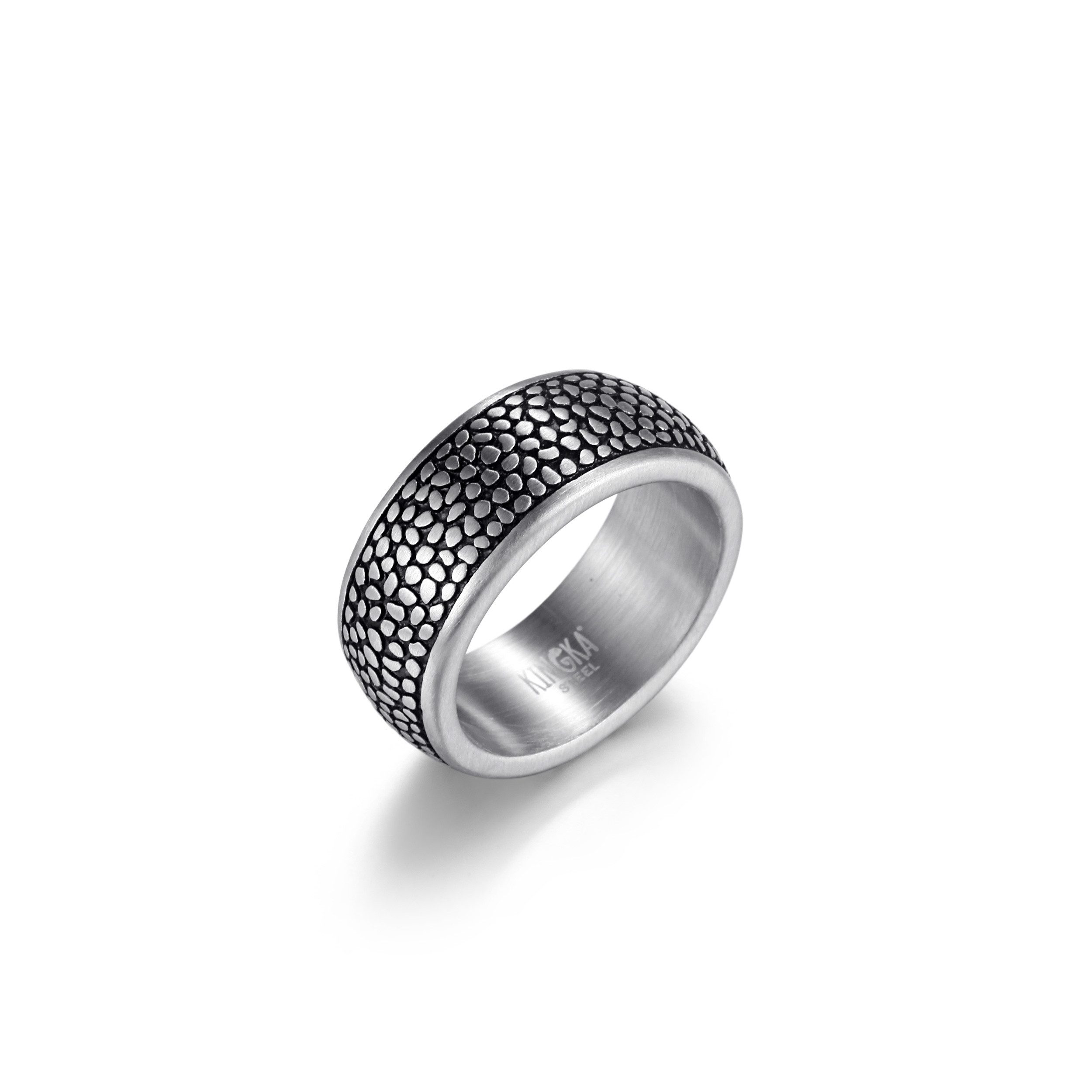 Kingka Fingerring Edelstahl Herren Ring, geschwärzt, strukturiert, Reptil Design, Herren Ring zu Hemd, Hoodi, Anzug, Geburtstag, Weihnachten