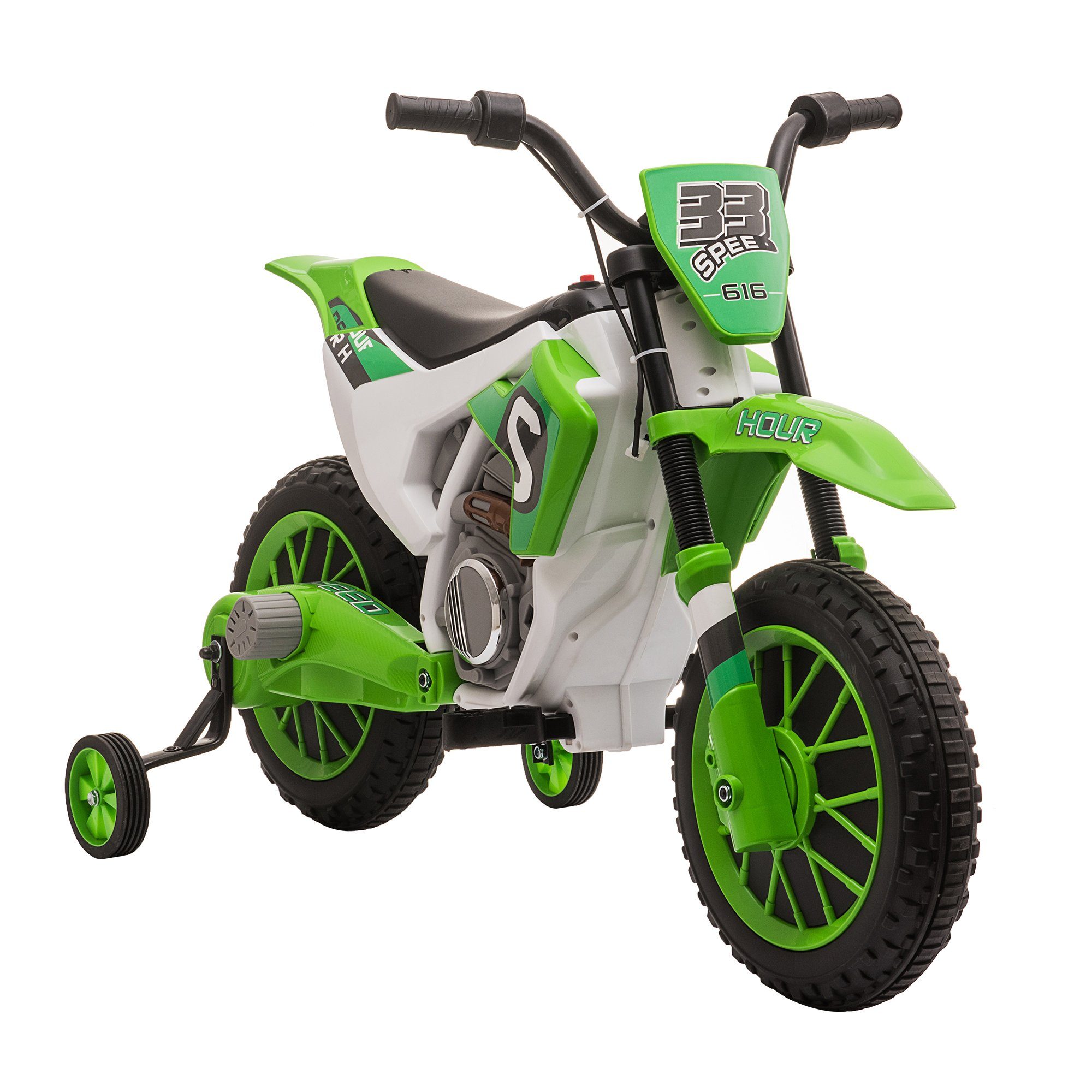 HOMCOM Elektro-Kindermotorrad Elektrofahrzeug mit 2 abnehmbaren Stützrädern  für Kinder ab 3 Jahre, Belastbarkeit 30 kg, (1-tlg), inkl. Akku und  Ladegerät