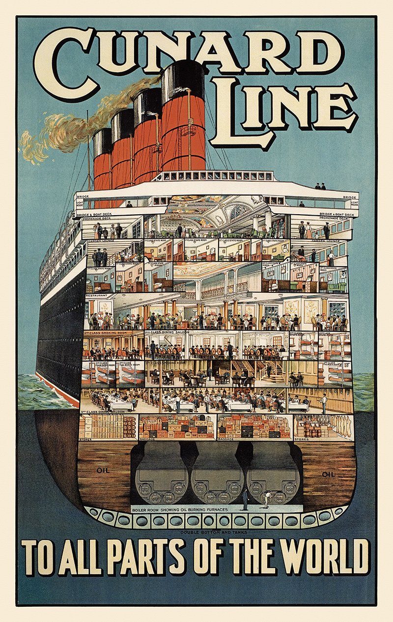 BillerAntik Kunstdruck Cunrad Line to all parts of the world Passagierschiff Dampfer Plakate, (1 St)