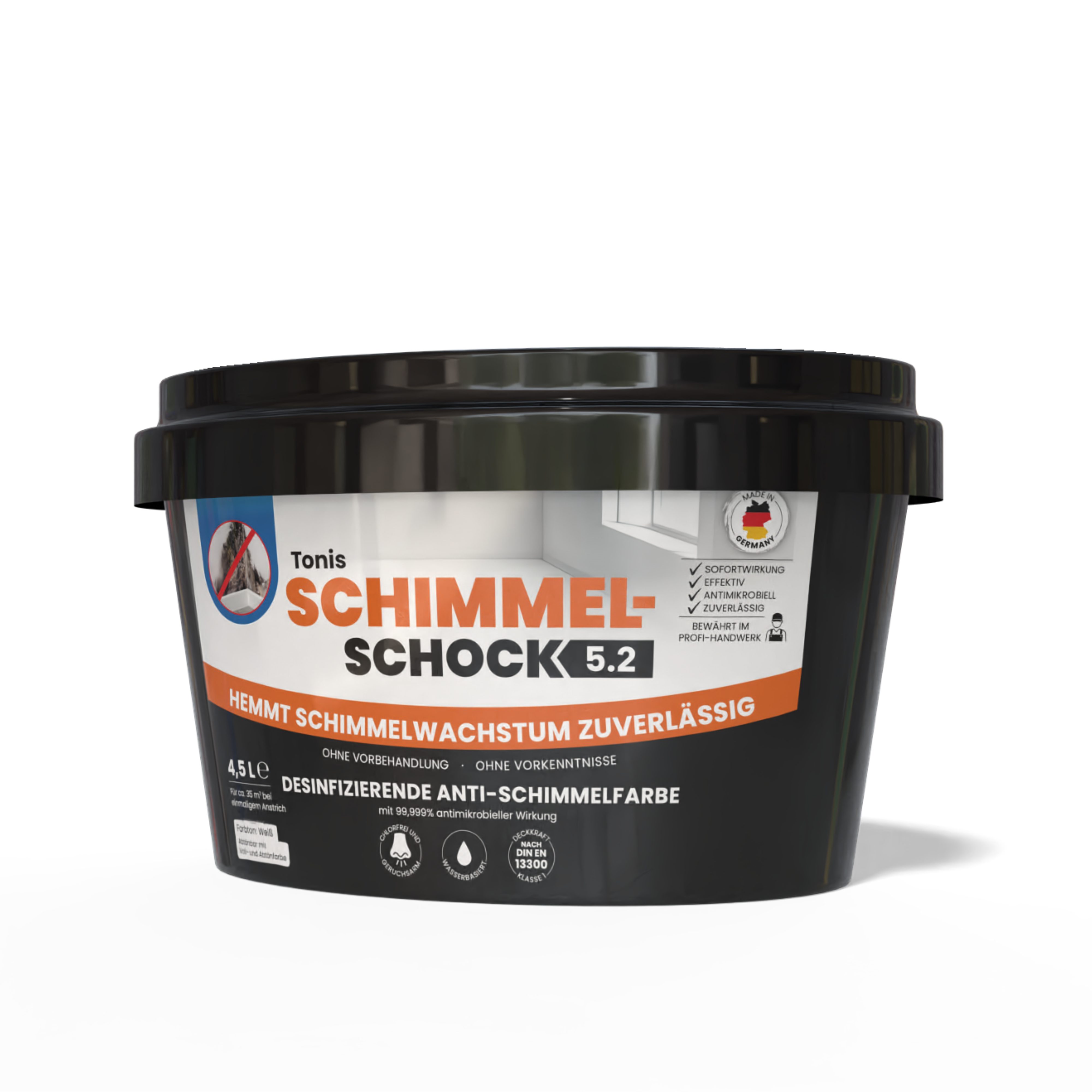 Tonis SCHIMMELSCHOCK Wandfarbe Anti-Schimmel-Farbe 5.2 - 4,5L, Schimmelblocker mit Langzeitwirkung, Anti-Schimmel – Bild 2 von 4