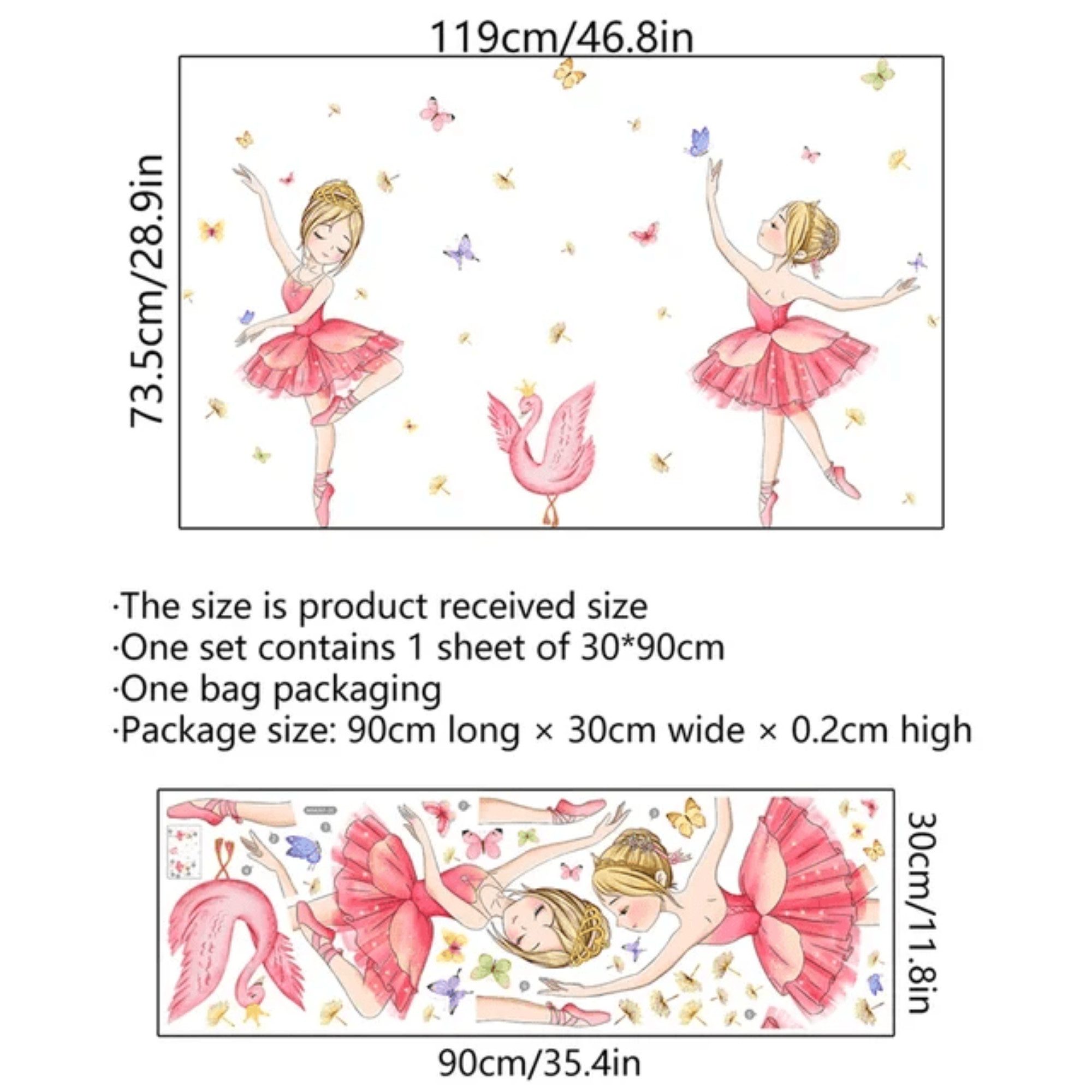 Montegoni Wandtattoo Mädchenzimmer mit Prinzessin, Schwan, Blumen und Schmetterlinge (selbstklebend Prinzessin, Schwan, Blumen, und Schmetterlinge Wandaufkleber – Bild 5 von 5