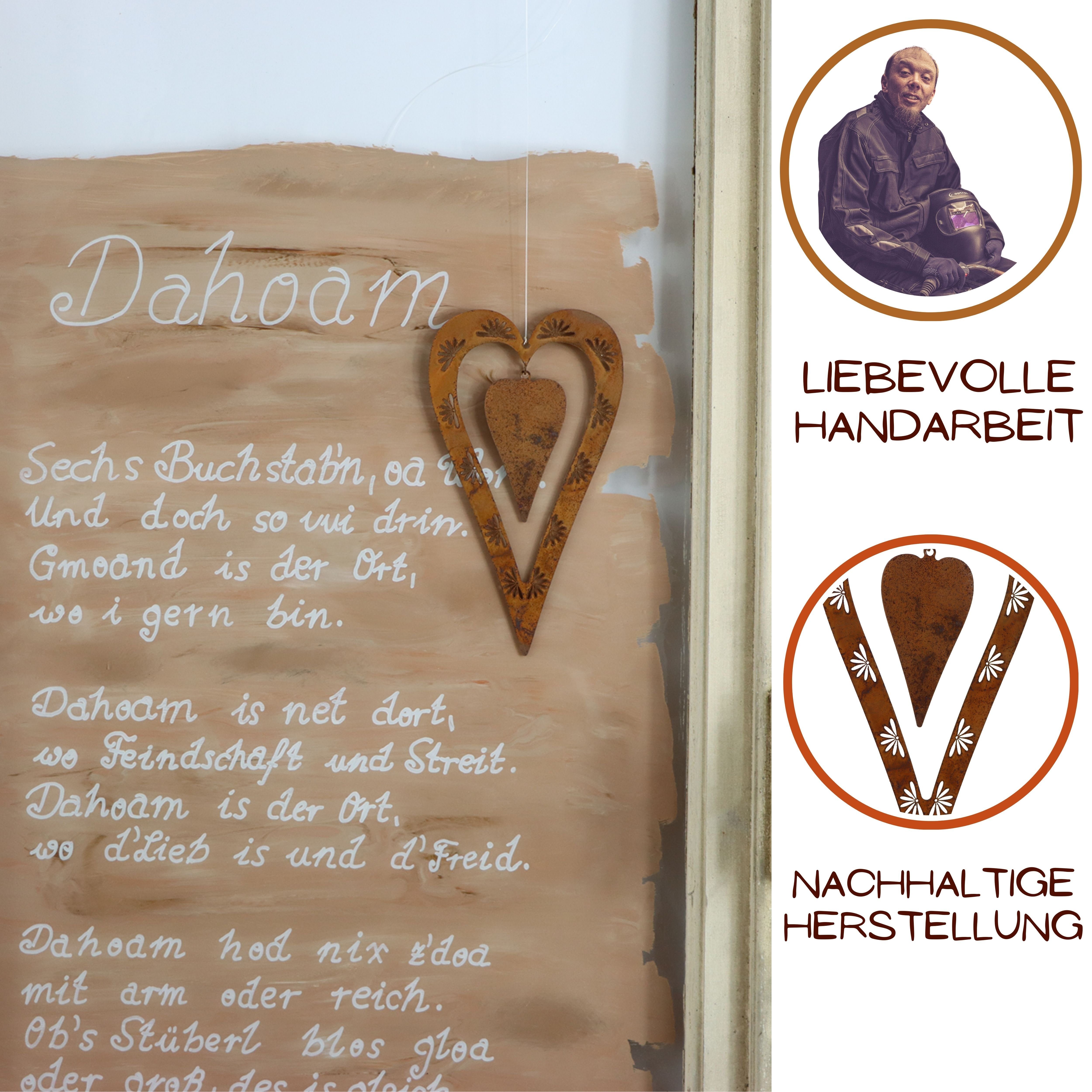 Rostikal Hängedekoration Herz zum Aufhängen Metall – Rostoptik für Garten & Balkon, Türdeko & Fensterdeko – wetterfest, pflegefrei, ganzjährig