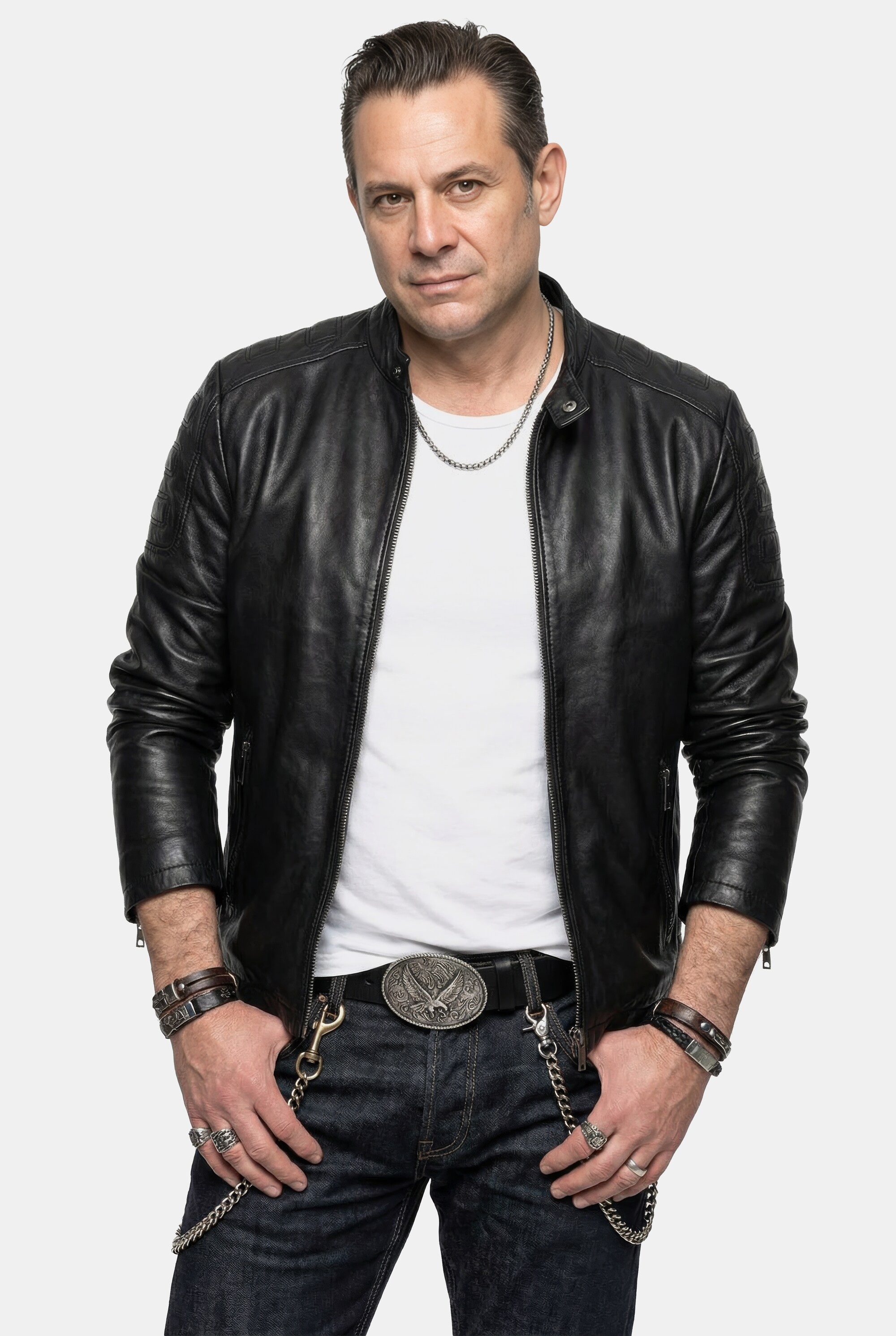 Lederjacke Lederjacke Bikerstyle feinstes Lamm-Nappa