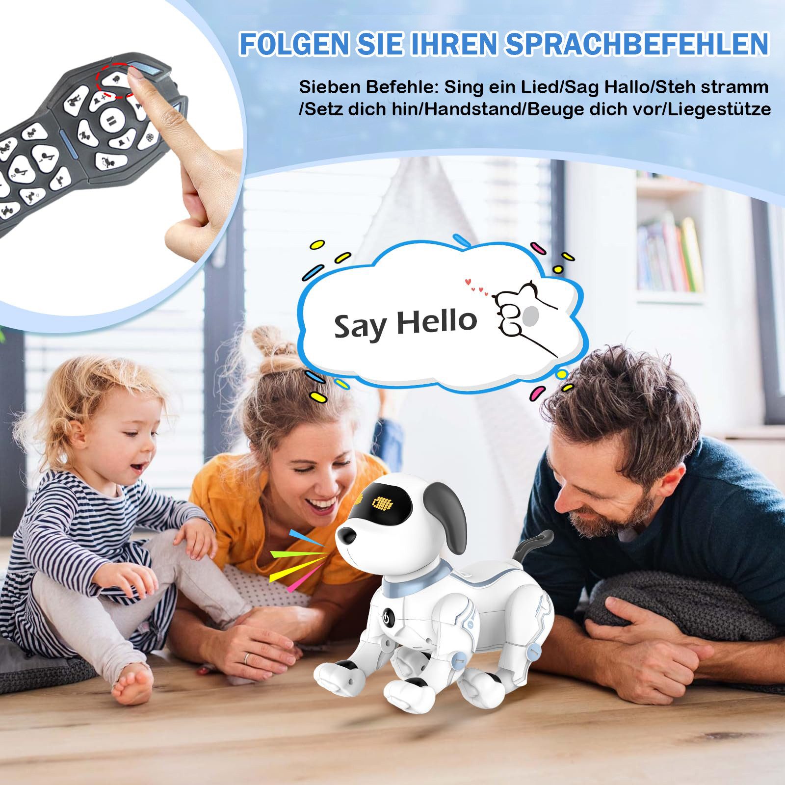 ANYSUN RC-Roboter Roboter-Hundespielzeug für Kinder, programmierbarer Roboter-Welpe (ferngesteuerter -Roboterhund, interagiert mit Befehlen, wie Singen,Tanzen, Bellen, Laufen), elektronisches Haustier für Jungen und Mädchen als Geschenk