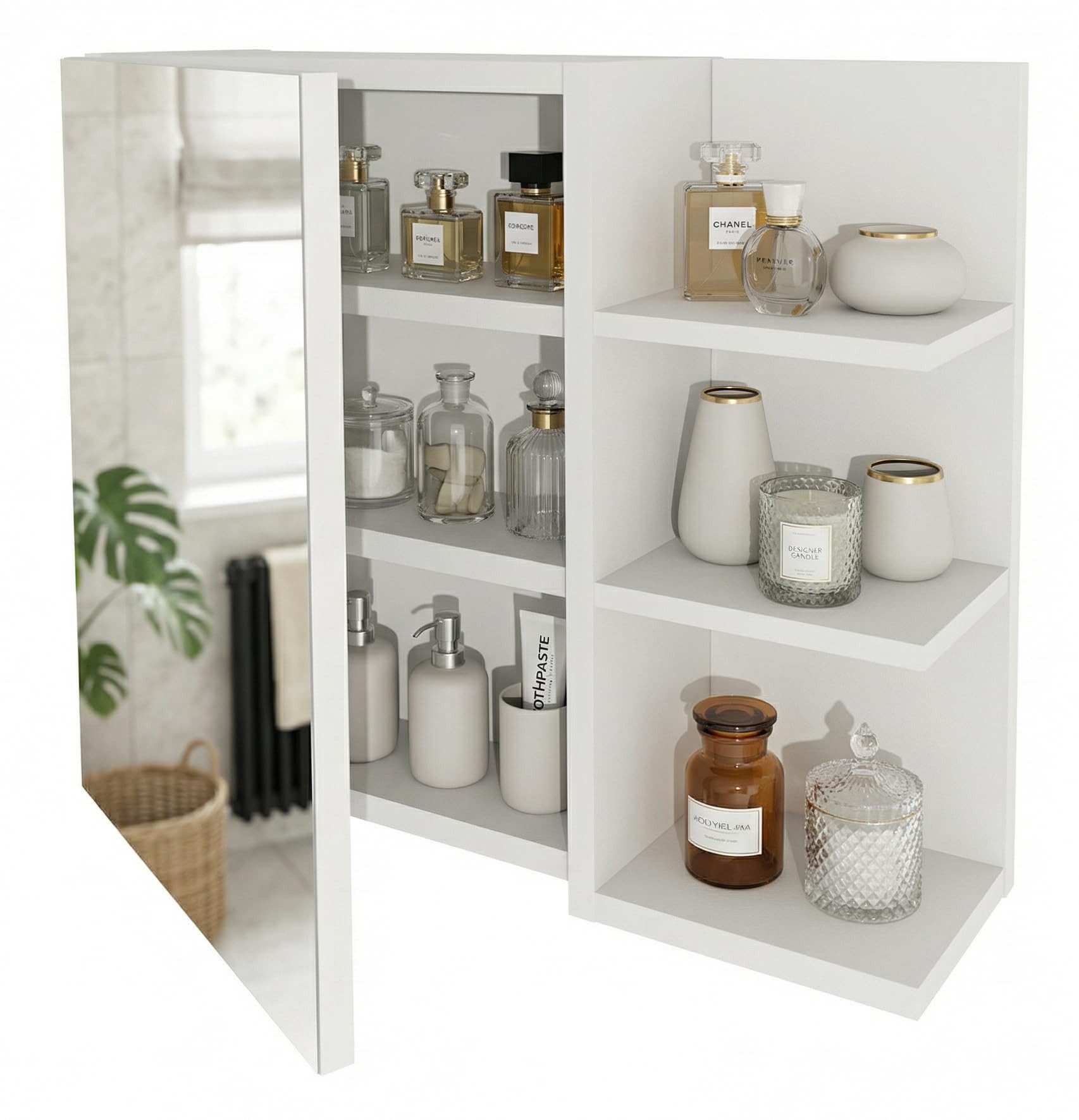TREND WERK Spiegelschrank Badezimmer mit Ablage & Stauraum (59×16×50 cm Hängender Badezimmerschrank zur Wandmontage mit Regal) – modern & pflegeleicht – Bild 3 von 5
