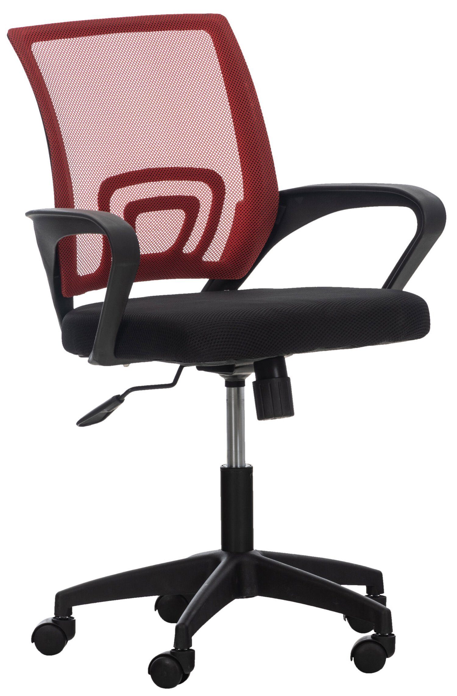 TPFLiving Bürostuhl Audrey mit bequemer ergonomisch geformter Rückenlehne (Schreibtischstuhl, Drehstuhl, Chefsessel, Bürostuhl XXL), Gestell: Kunststoff schwarz - Sitzfläche: Netzbezug rot