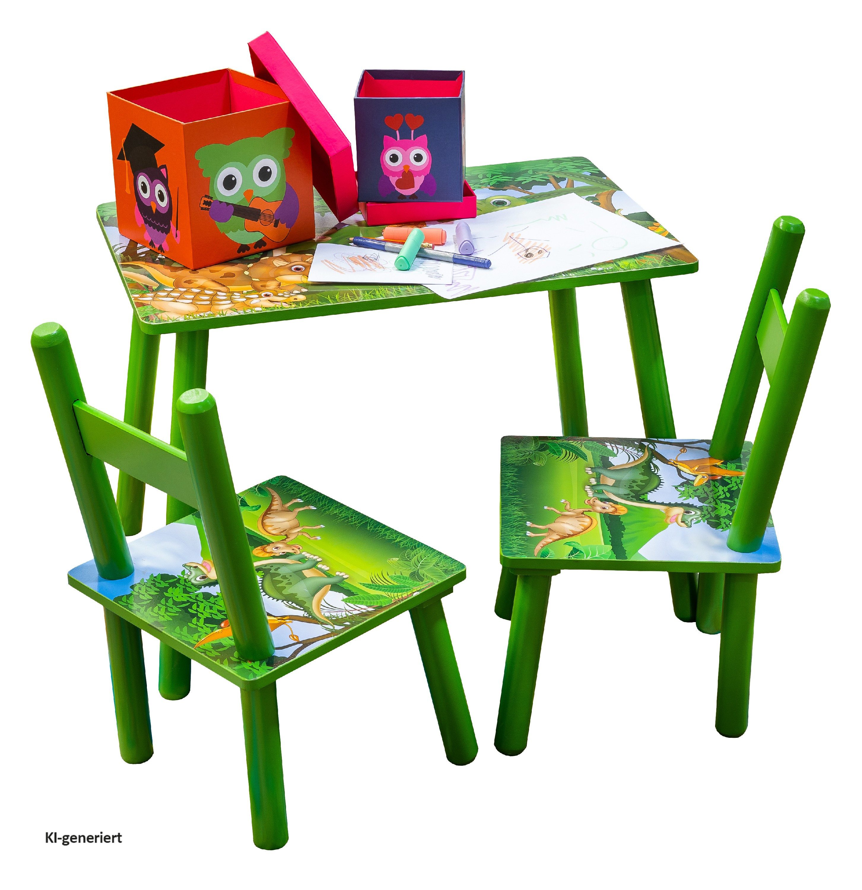 HTI-Line Kindersitzgruppe Kindertischgruppe Dinos, (Set, 3-tlg., 1 Tisch, 2 Stühle), Kindertisch Kinderstuhl Kindermöbel