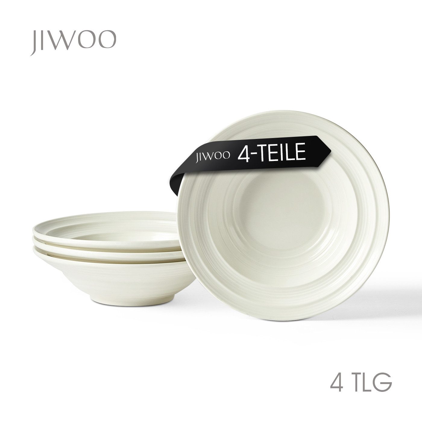 JIWOO Suppenteller 4er Ø22cm, Speiseteller Pastateller Salatteller Dessertteller Plate, (4 St), Keramik Tellerset Weiß mikrowellen- und spülmaschinenfest Ø21,2 cm