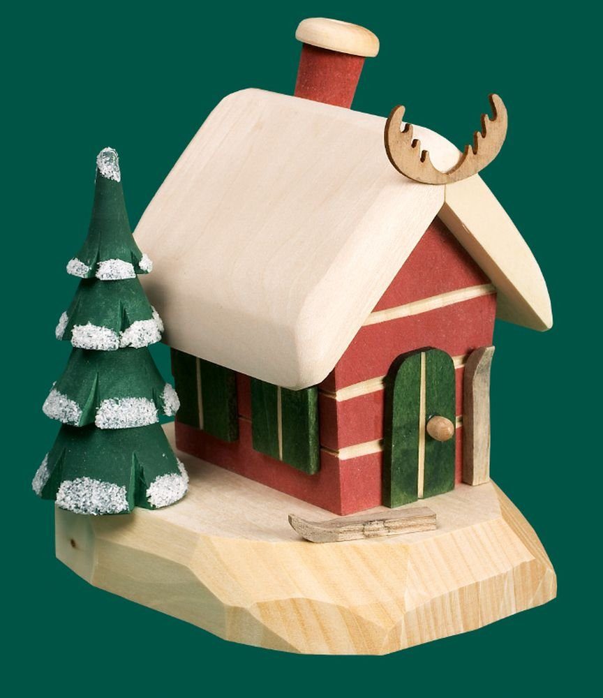 Räucherhaus Räucherhaus Winterhaus mit Baum geschnitzt Höhe 12cm NEU