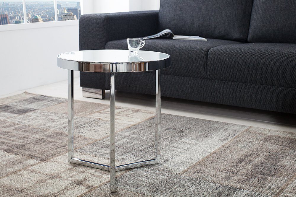 riess-ambiente Beistelltisch ASTRO 45cm silber / weiß, Wohnzimmertisch · Glas-Platte · Metall · rund · Modern Design weiß | silber