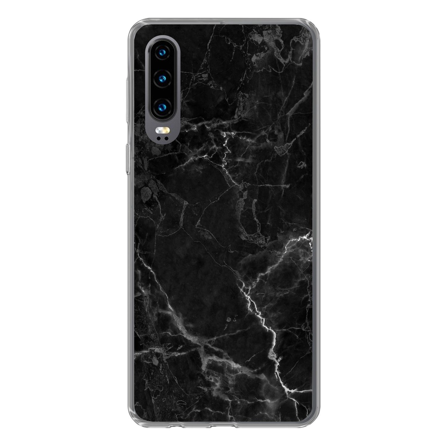 MuchoWow Handyhülle für Huawei P30 Marmor - Schwarz - Weiß - Textur - Marmoroptik, Handy Case, Silikon, Bumper Case Dünn