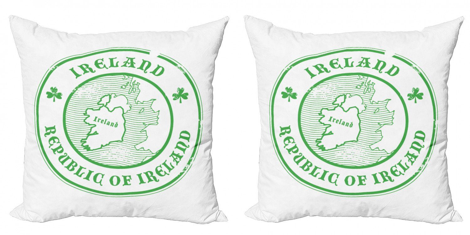 Kissenbezüge Modern Accent Doppelseitiger Digitaldruck, Abakuhaus (2 Stück), Irland Karte Grunge Runde Beschriftung