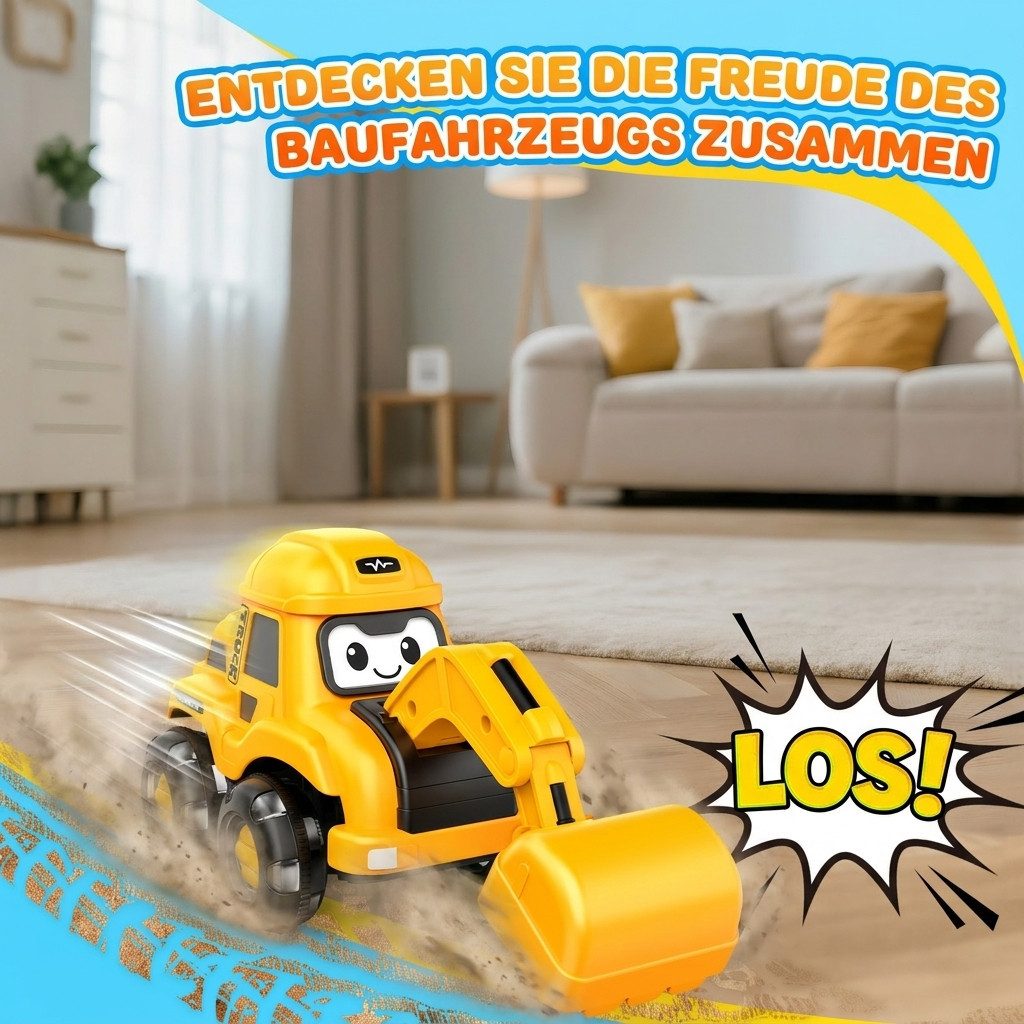 Wootoy RC-Bagger Ferngesteuerter Bagger Spielzeug-Baumaschine Spielzeug-Auto mit LED (mit 2-Tasten-Fernbedienung und integrierte Musik, 1-tlg., USB-C wiederaufladbar), Manuell beweglicher Schaufelarm im Sandkasten Garten oder Innenbereich
