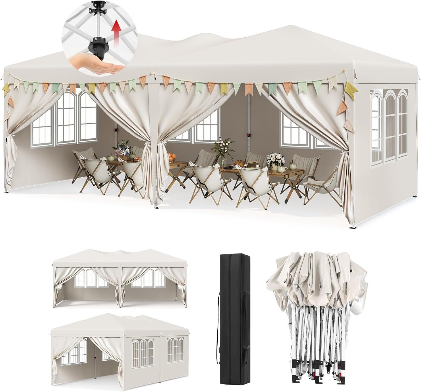 Woltu Faltpavillon, mit 6 Seitenteilen, 3x6 Pop Up Pavillon, höhenverstellbar mit Tragetasche