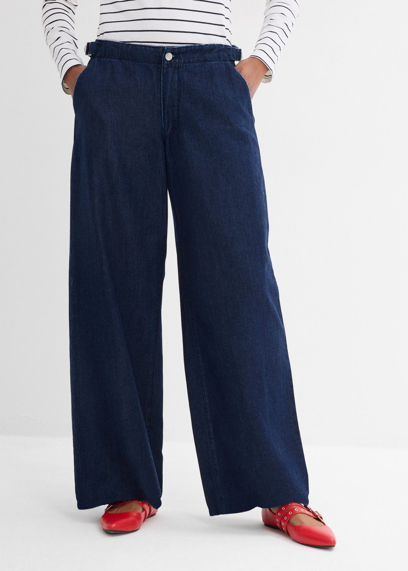 bonprix Weite Jeans lockerer Schnitt, gerade Passform, mittlerer Bund günstig online kaufen