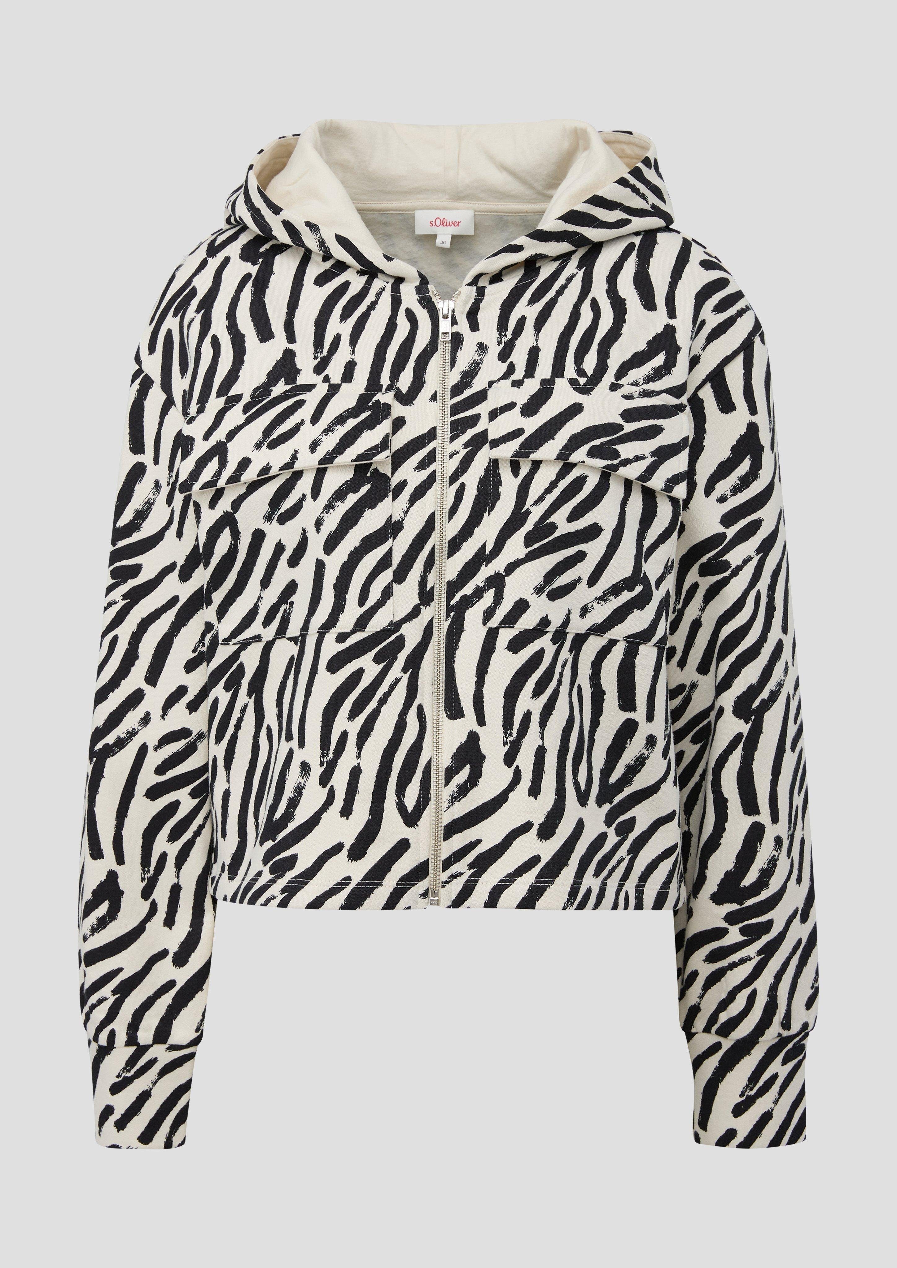 s.Oliver Sweatshirtjacke Zebra-Muster Sweatshirt mit